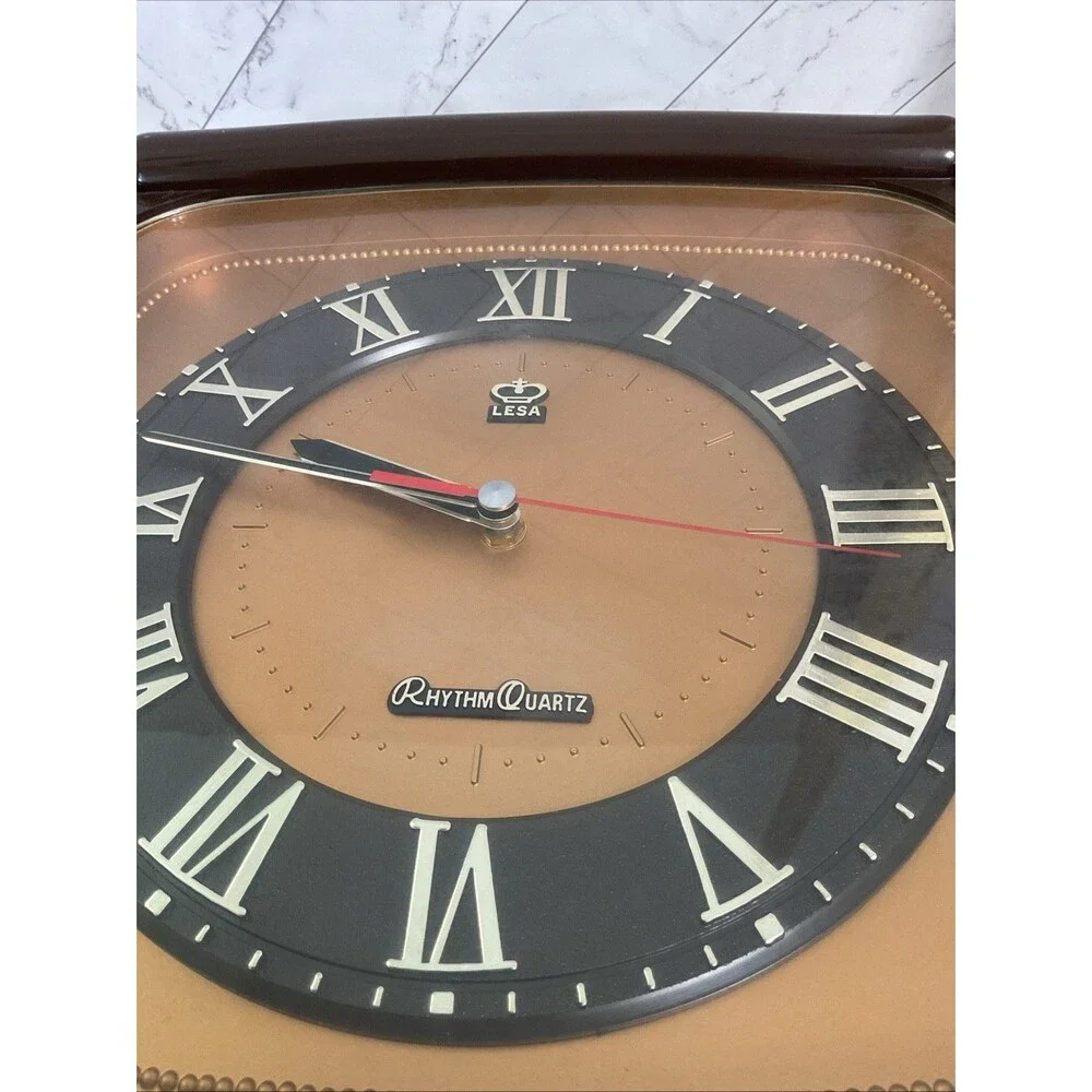Rare Vintage Rhythm Quartz Square Wall Clock With Arabic Numbers 12.5” Taiwan